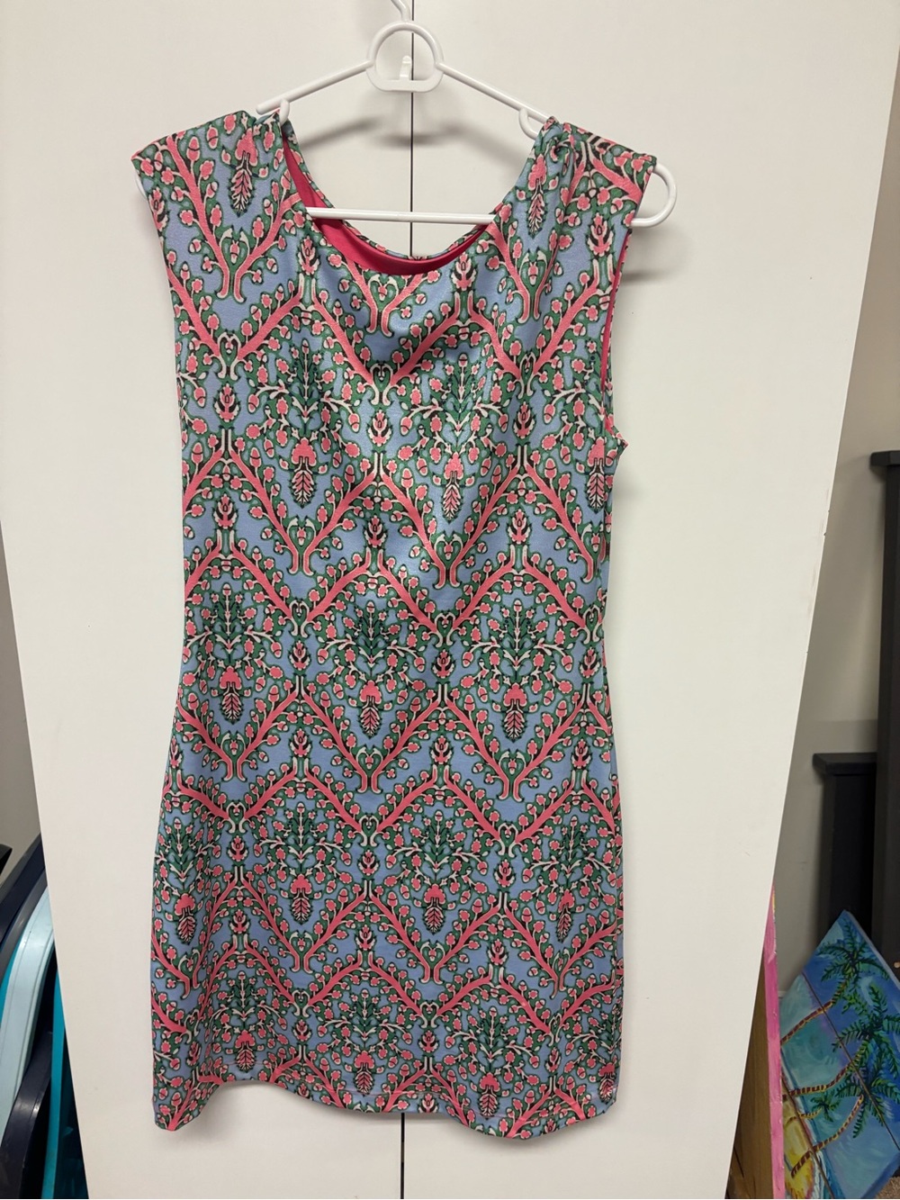 Nally & Millie Pink and Blue Floral Damask Shift Dress